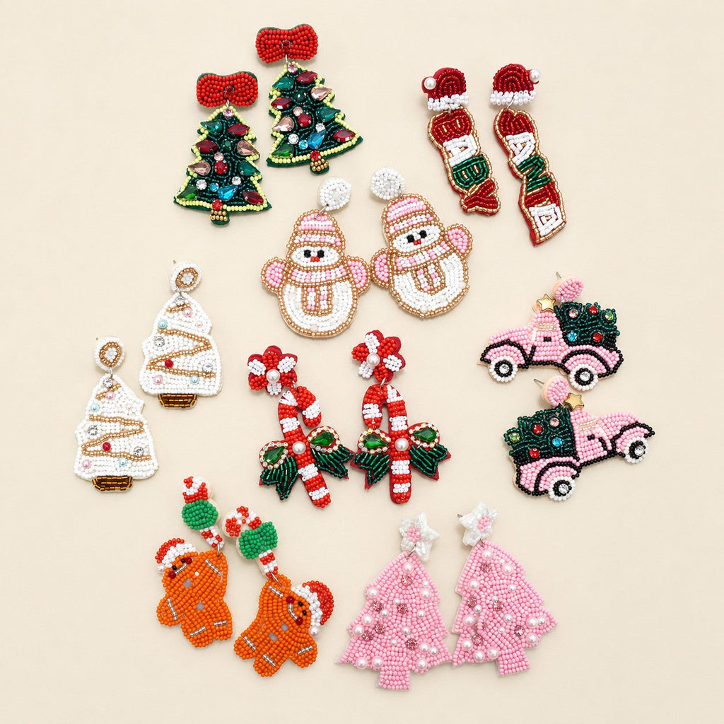 CHRISTMAS TREE SEED BEAD STAR DROP EARRING | 40E434