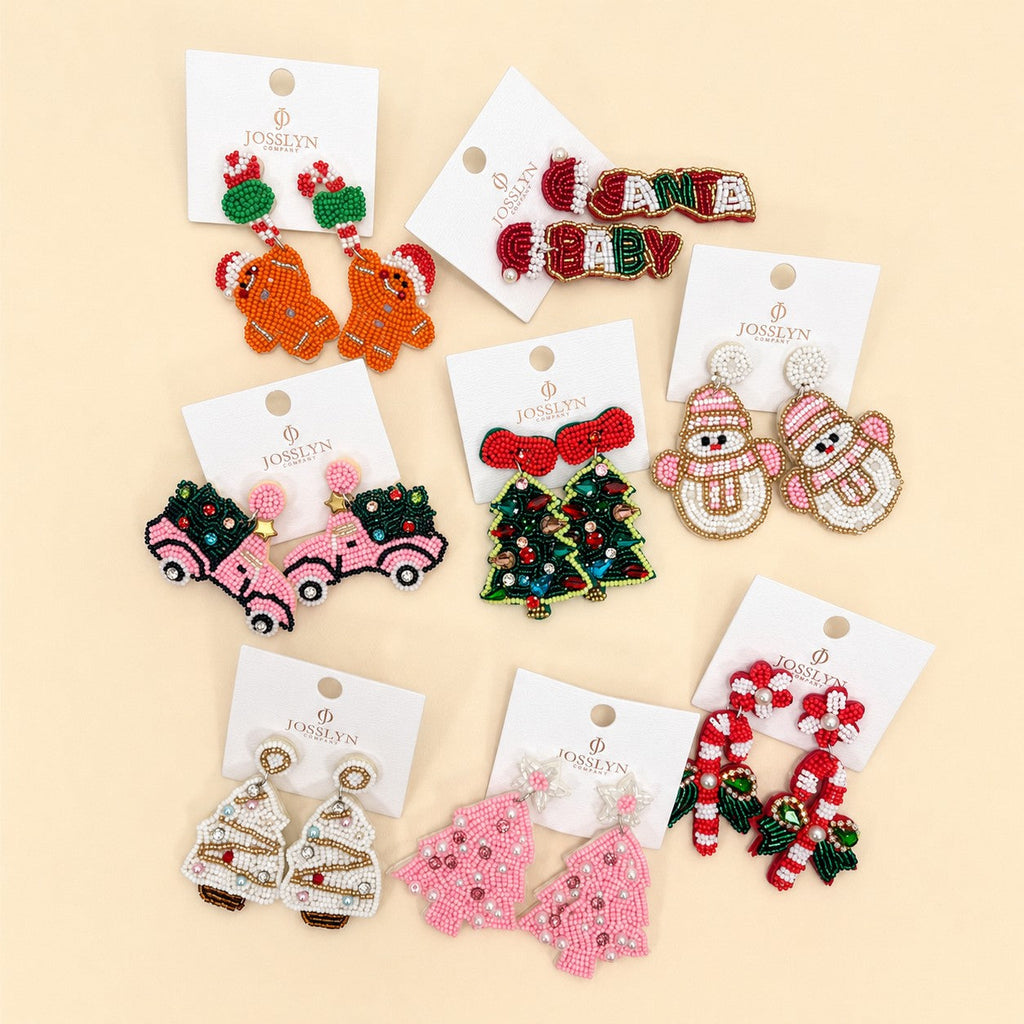 CHRISTMAS TREE SEED BEAD STAR DROP EARRING | 40E434