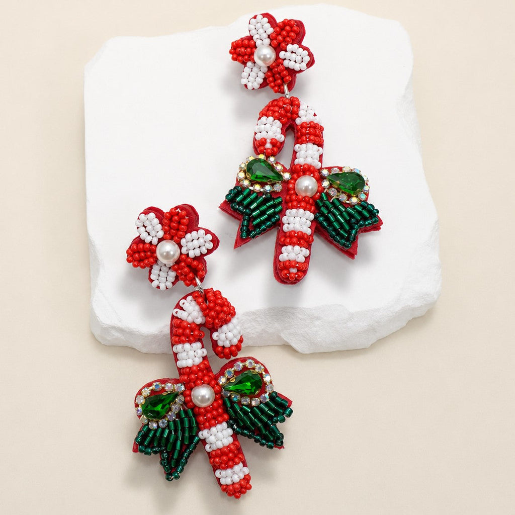 CHRISTMAS TREE SEED BEAD STAR DROP EARRING | 40E434