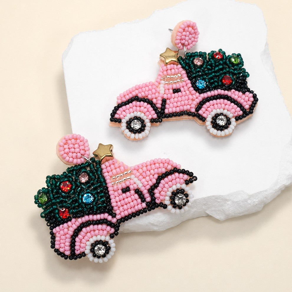 CHRISTMAS TREE SEED BEAD STAR DROP EARRING | 40E434