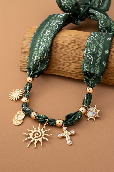 HANDMADE SCARF NECKLACE-SUNBLAST CROSS HEART MOON | 80N92552