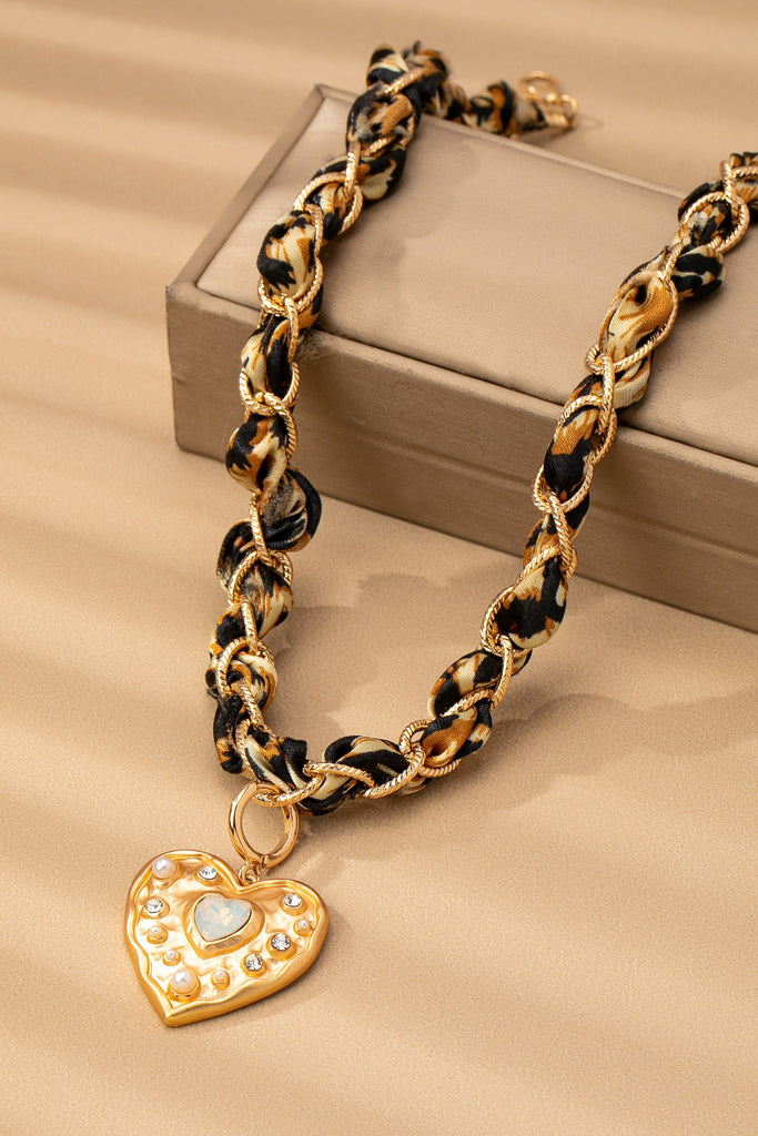 DOUBLE CORD CHARM NECKLACE - HEART CROSS STONE | 80N92547