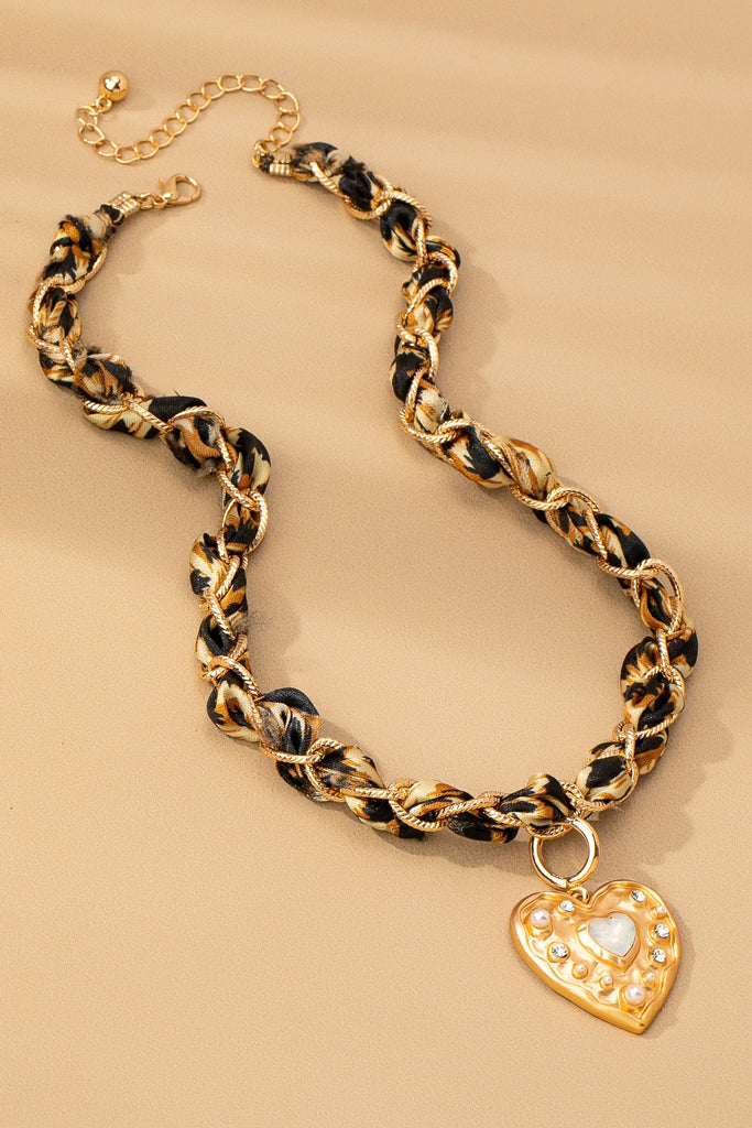 DOUBLE CORD CHARM NECKLACE - HEART CROSS STONE | 80N92547