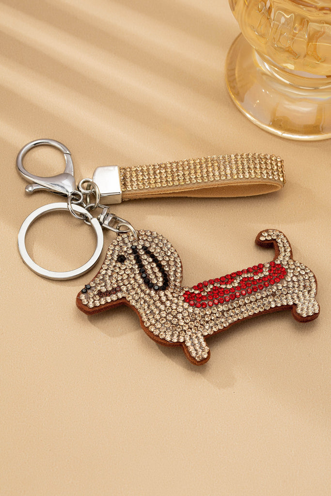 BAG CHARM KEY CHAIN - BLING RHINESTONE DOG | 80K075