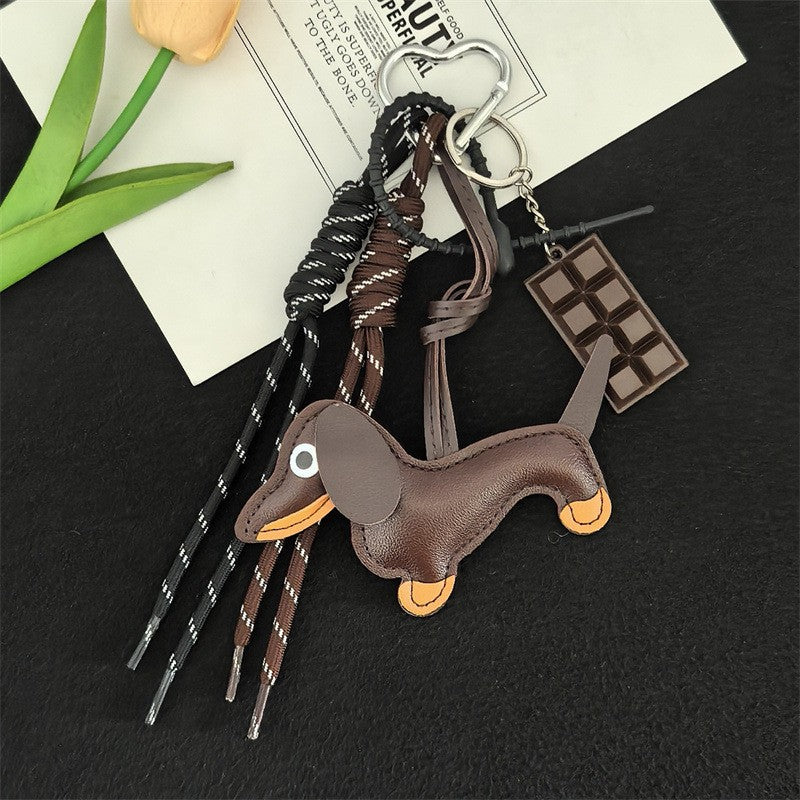 BAG CHARM KEY CHAIN - VEGAN LEATHER DOG CHOCOLATE | 40KC164
