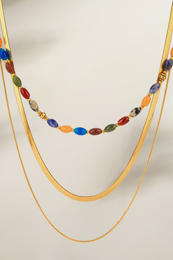 NATURAL STONE  STAINLESS STEEL LAYERED NECKLACE | 40NK9612