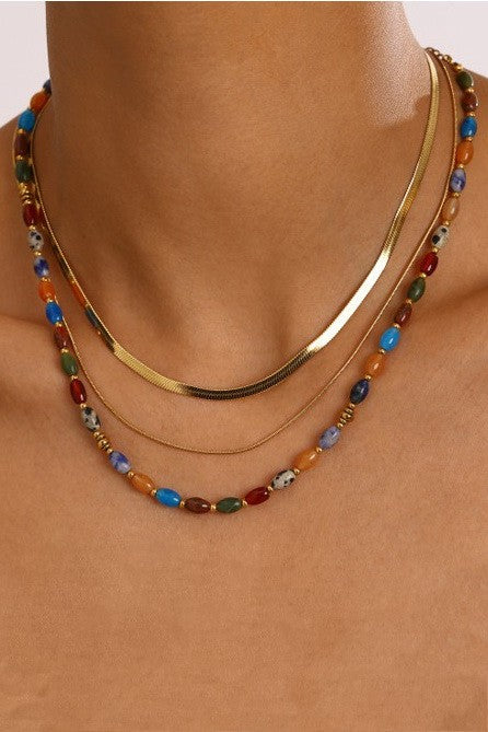 NATURAL STONE  STAINLESS STEEL LAYERED NECKLACE | 40NK9612