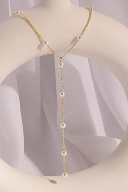 18K STAINLESS STEEL TARNISH FREE PEARL Y NECKLACE | 40NK9613