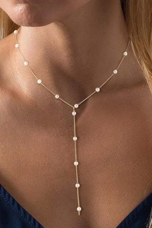 18K STAINLESS STEEL TARNISH FREE PEARL Y NECKLACE | 40NK9613