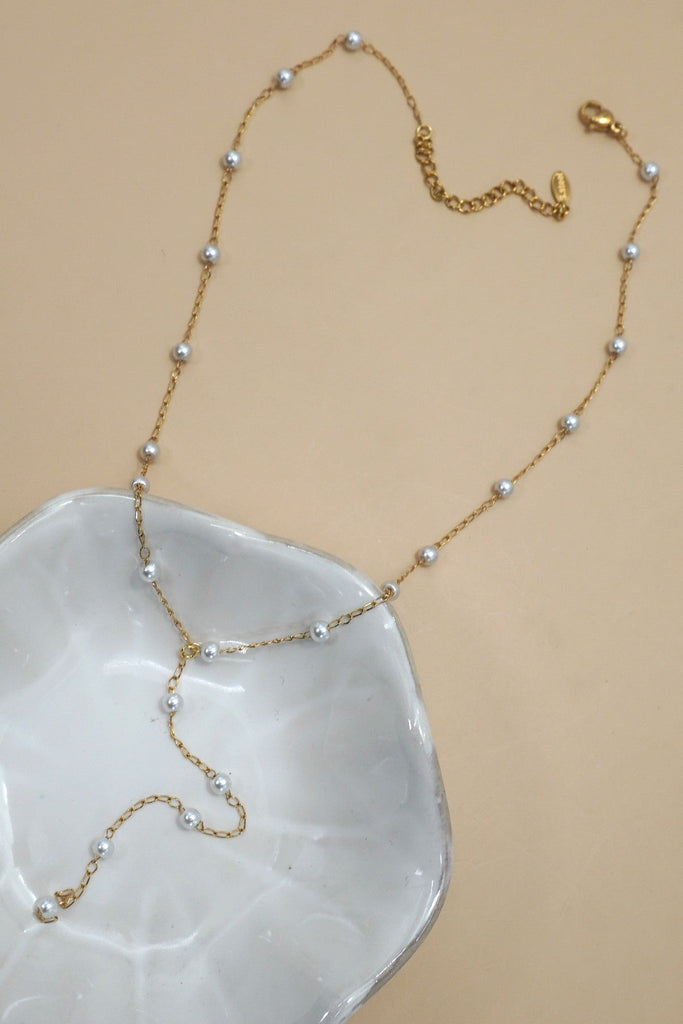 18K STAINLESS STEEL TARNISH FREE PEARL Y NECKLACE | 40NK9613
