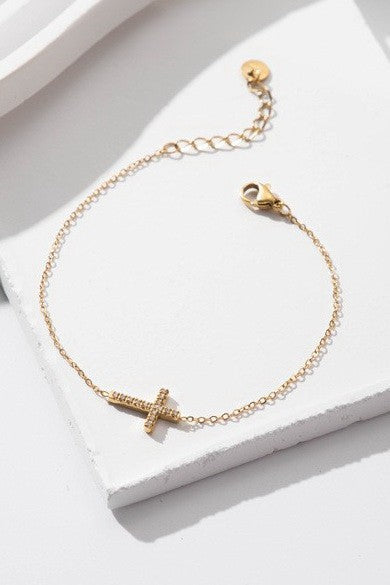 18K STAINLESS STEEL TARNISH FREE CROSS BRACELET | 40B5201