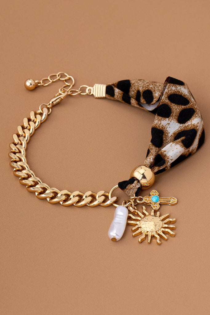 SCARF CHARM BRACELET- SUNBLAST CROSS PEARL CHARM | 80B1560