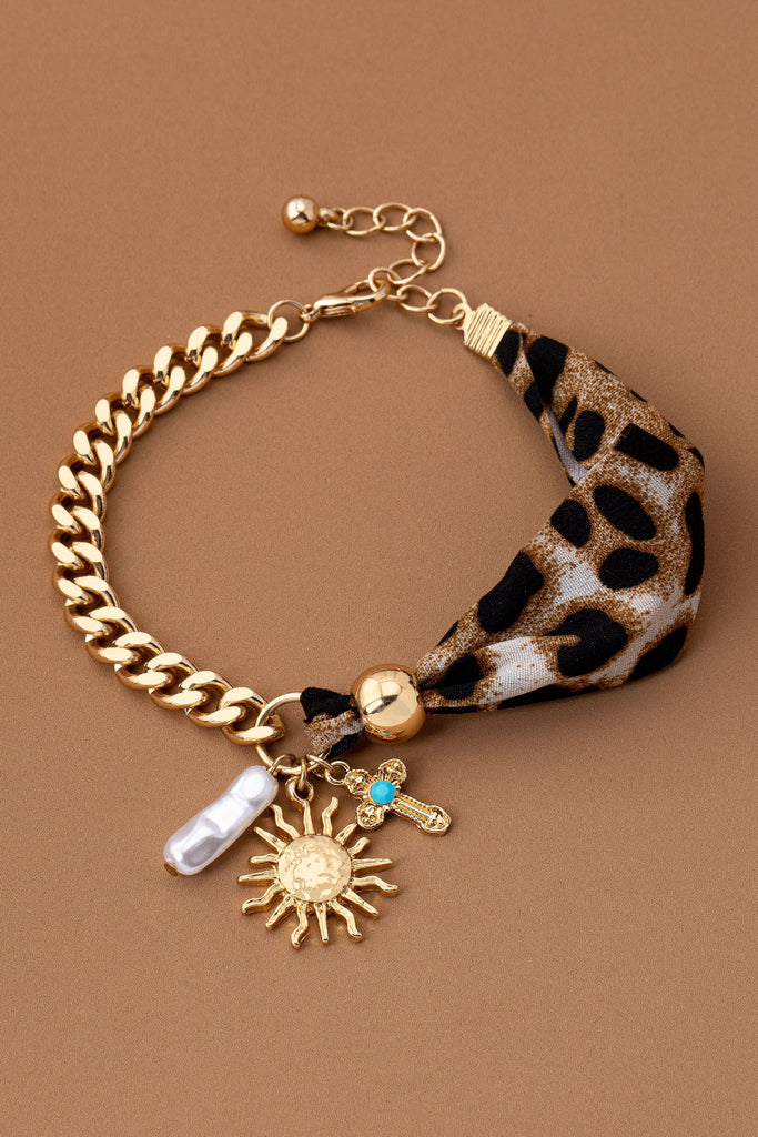 SCARF CHARM BRACELET- SUNBLAST CROSS PEARL CHARM | 80B1560