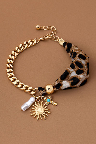 SCARF CHARM BRACELET- SUNBLAST CROSS PEARL CHARM | 80B1560
