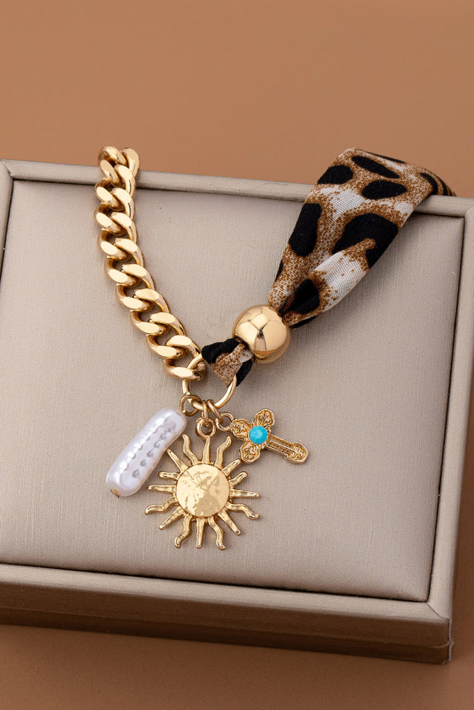 SCARF CHARM BRACELET- SUNBLAST CROSS PEARL CHARM | 80B1560