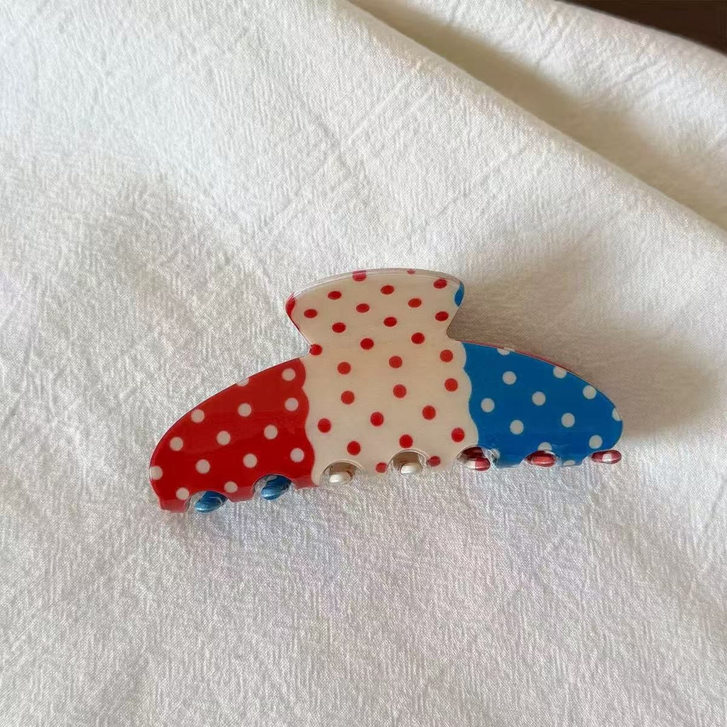 COLOR BLOCK PATCHWORK POLKA DOT HAIR CLAW CLIPS | 40H1241