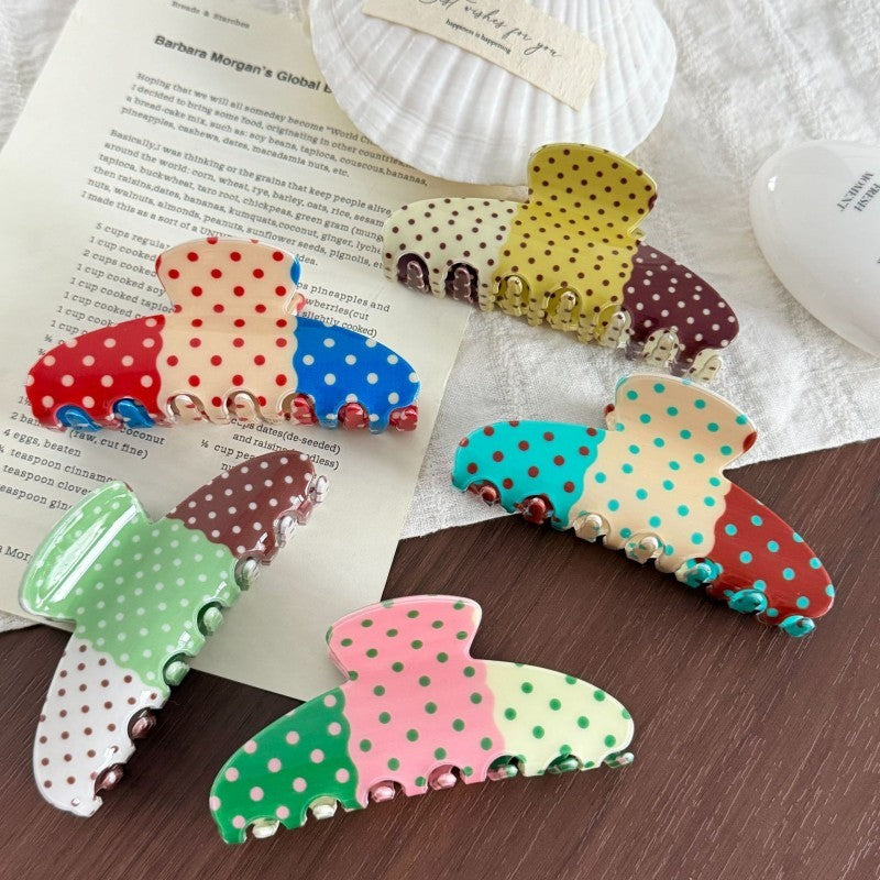 COLOR BLOCK PATCHWORK POLKA DOT HAIR CLAW CLIPS | 40H1241