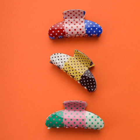 COLOR BLOCK PATCHWORK POLKA DOT HAIR CLAW CLIPS | 40H1241