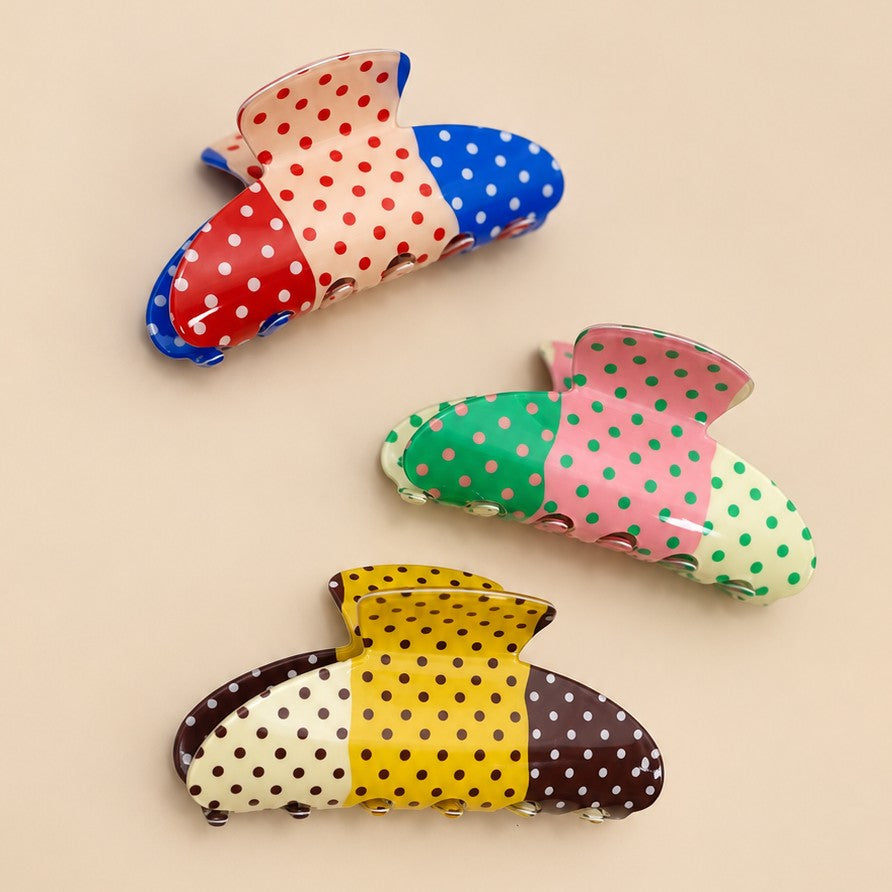 COLOR BLOCK PATCHWORK POLKA DOT HAIR CLAW CLIPS | 40H1241