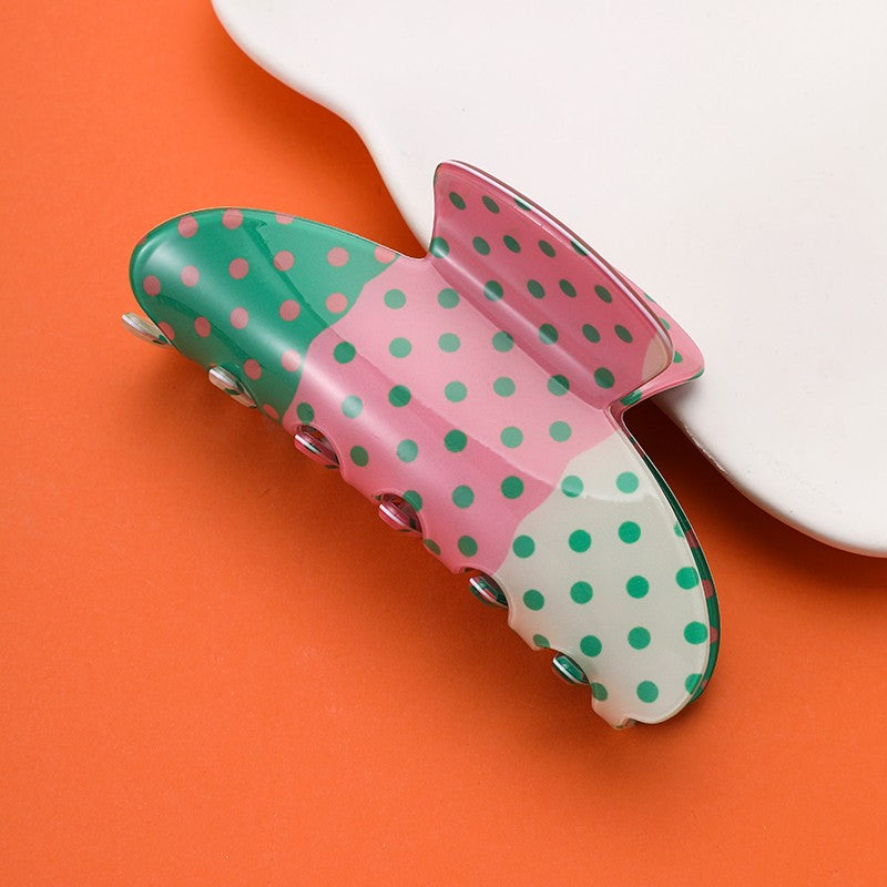 COLOR BLOCK PATCHWORK POLKA DOT HAIR CLAW CLIPS | 40H1241