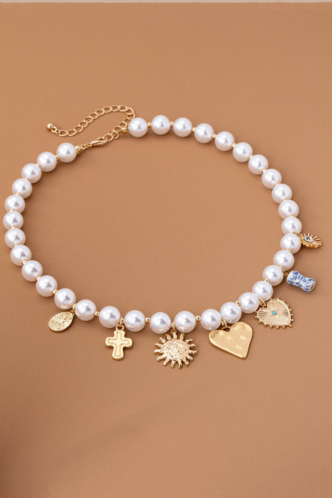 PEARL NECKLACE-HEART PORCELAIN CROSS SUNBLAST | 80N92610