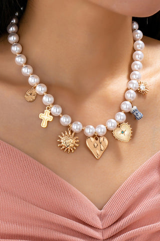 PEARL NECKLACE-HEART PORCELAIN CROSS SUNBLAST | 80N92610