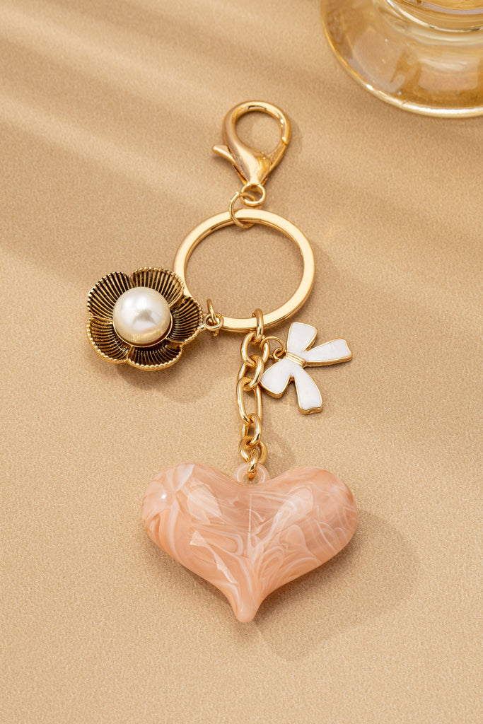 BAG CHARM KEY CHAIN-SWIRL HEART PERAL FLORAL BOW | 80K090