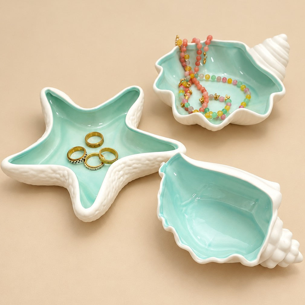 Ceramic Seashell & Starfish Decorative Trinket Dish| 40CP102