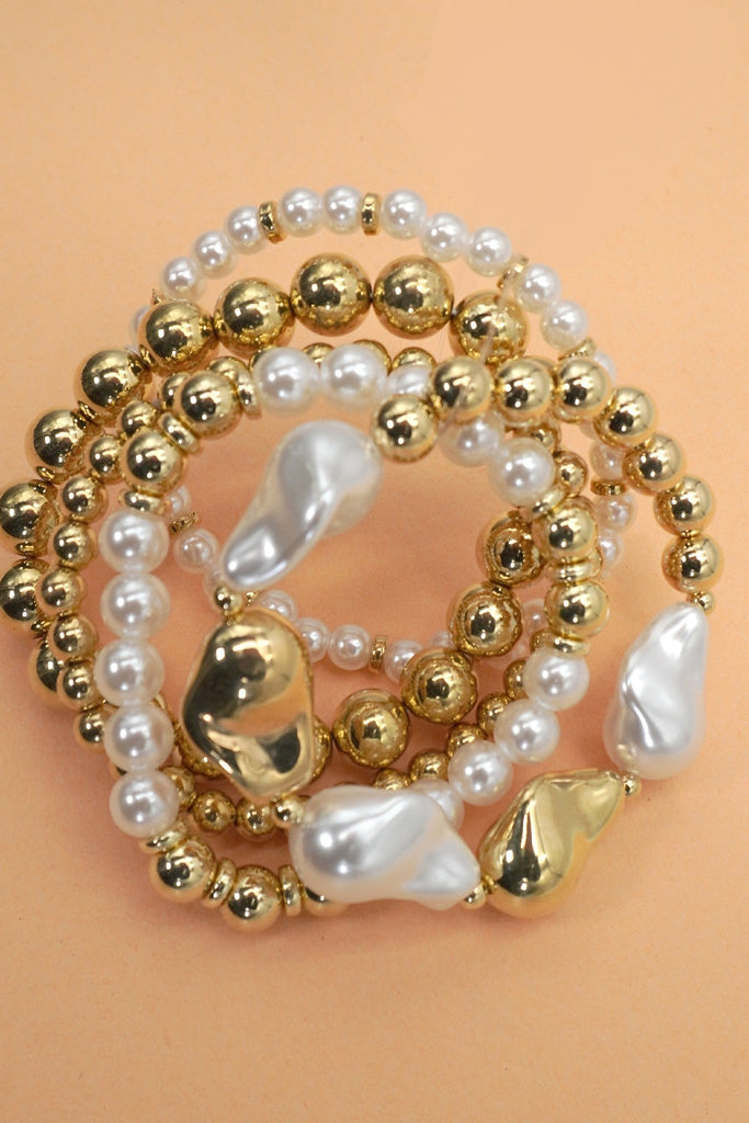 MULTI BALL PEARL CHAIN STRETCHABLE BRACELET | 40B5204