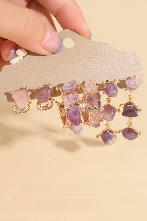 NATURAL STONE TRIO EARRING | 40E456