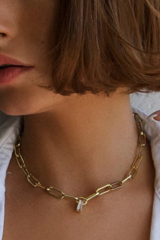 RHINESTONE PENDANT LINK CHAIN NECKLACE | 40NK9642