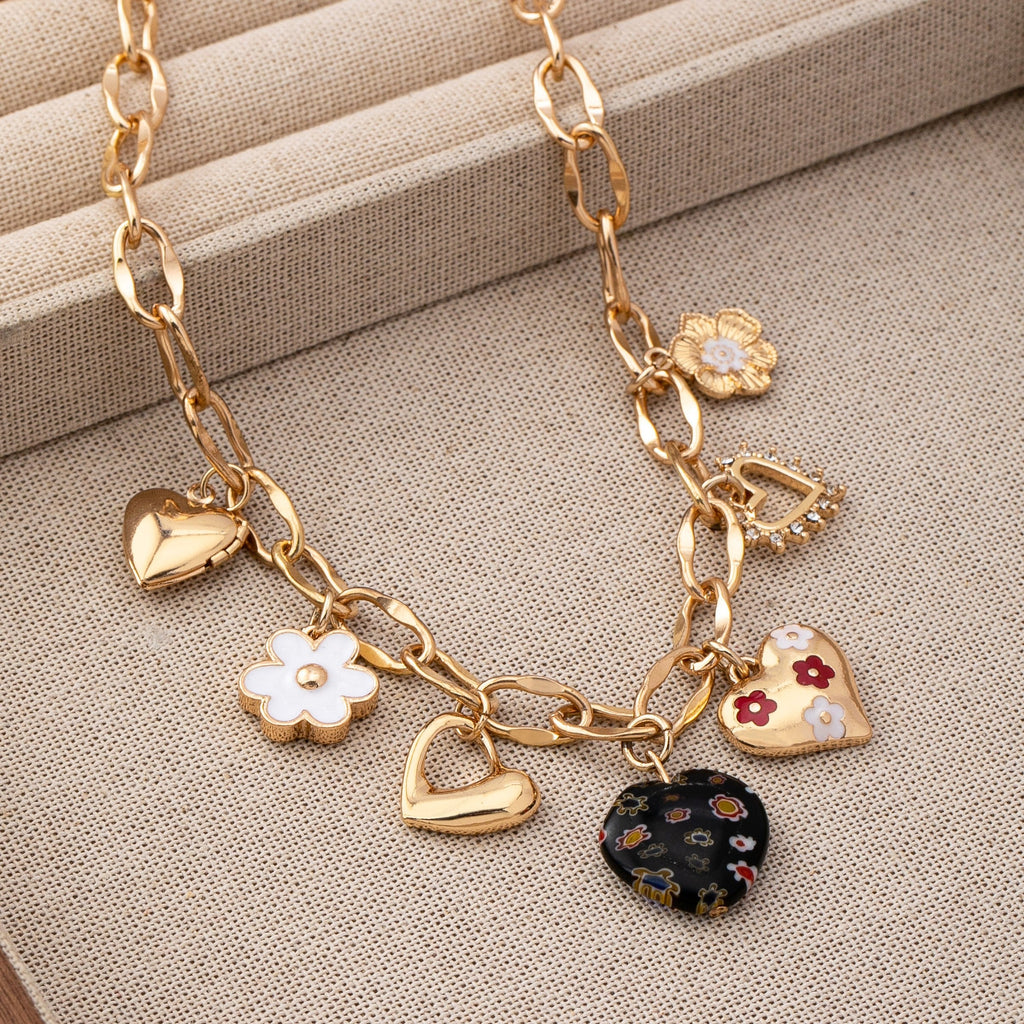 CHARM NECKLACE-HEARTS FLOWER  RHINESTONE | 80N92650