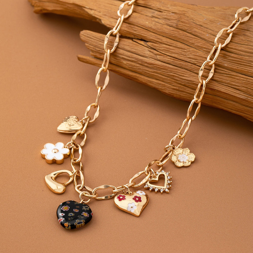 CHARM NECKLACE-HEARTS FLOWER  RHINESTONE | 80N92650