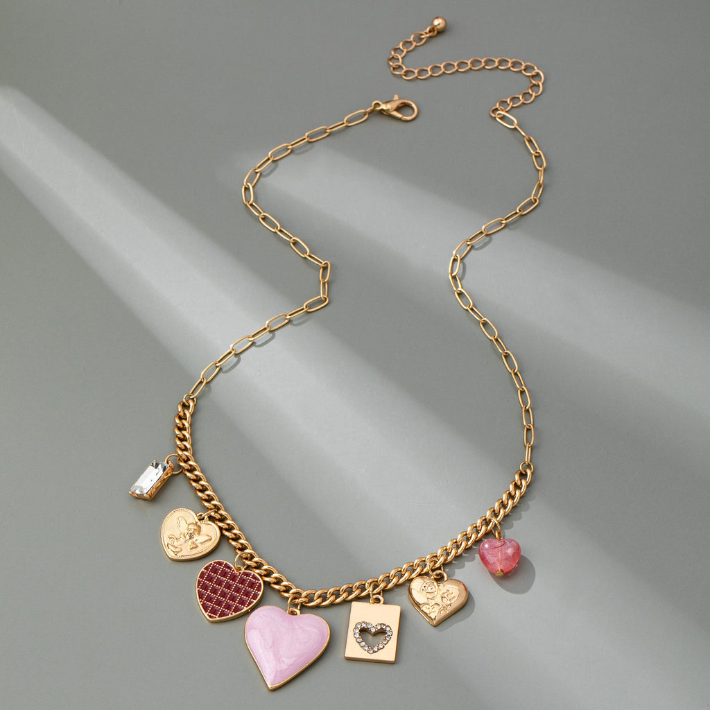 CHARM NECKLACE-HEARTS CHECKER RHINESTONE | 80N92638
