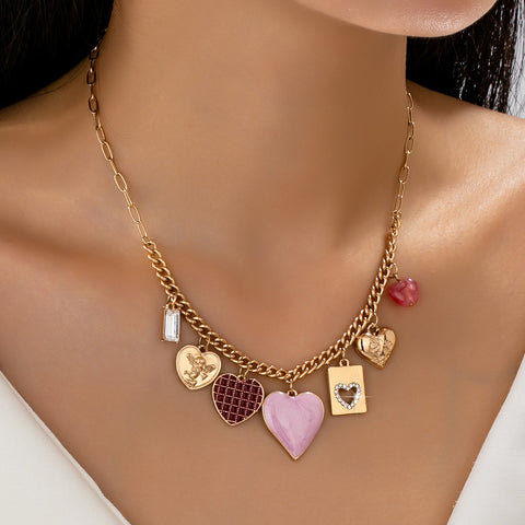 CHARM NECKLACE-HEARTS CHECKER RHINESTONE | 80N92638