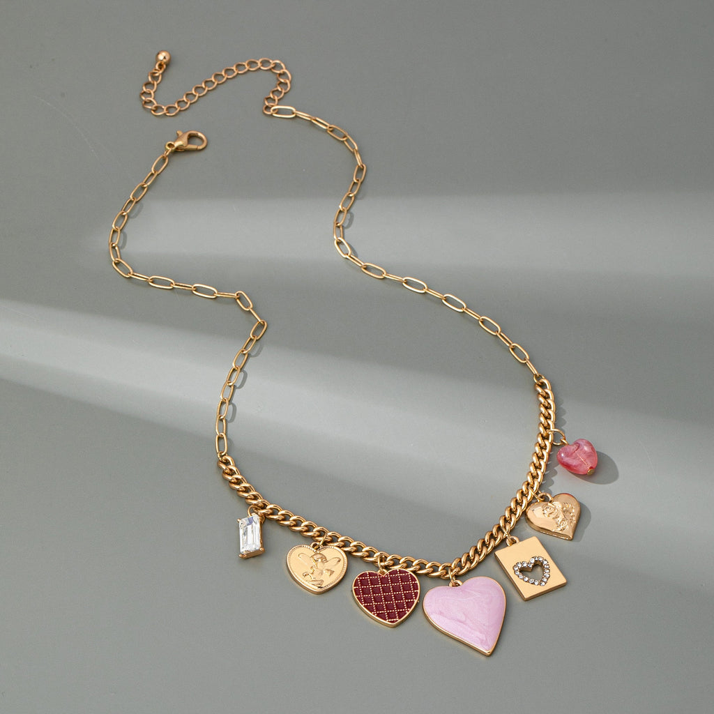 CHARM NECKLACE-HEARTS CHECKER RHINESTONE | 80N92638