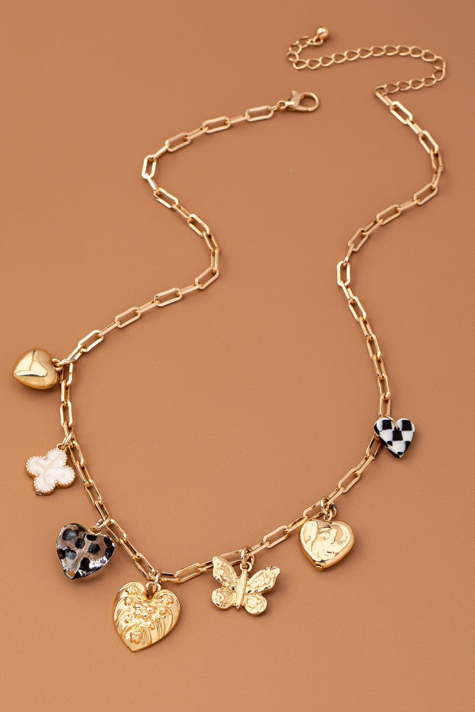 CHARM NECKLACE-HEARTS CHECKER RHINESTONE | 80N92651