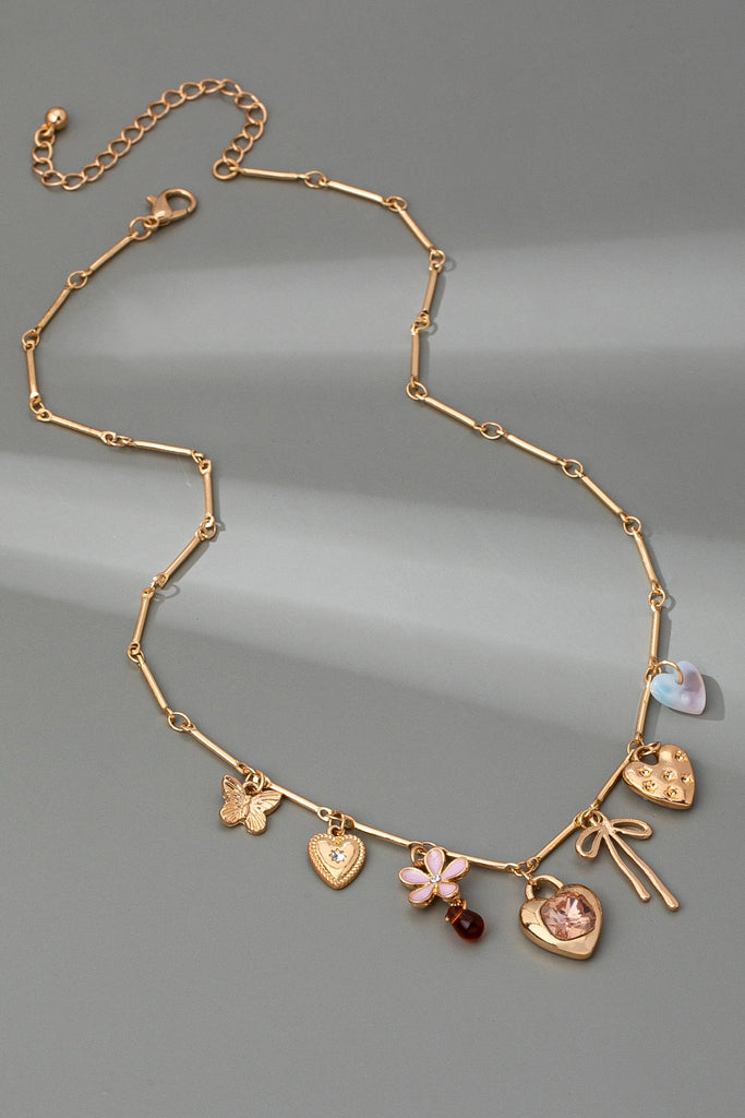 CHARM NECKLACE-HEARTS FLOWER BOW BUTTERFLY | 80N92639