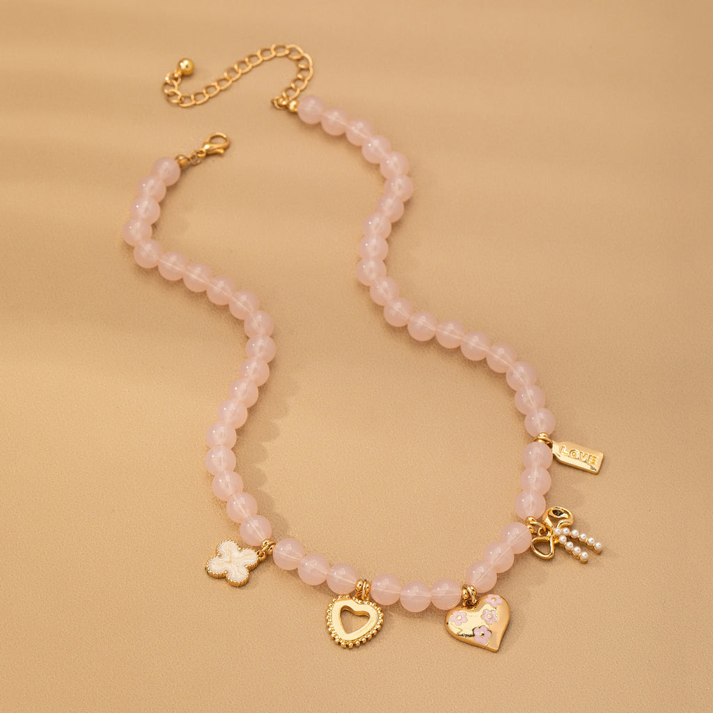 BEADED CHARM NECKLACE-HEART BOW CLOVER | 80N92632