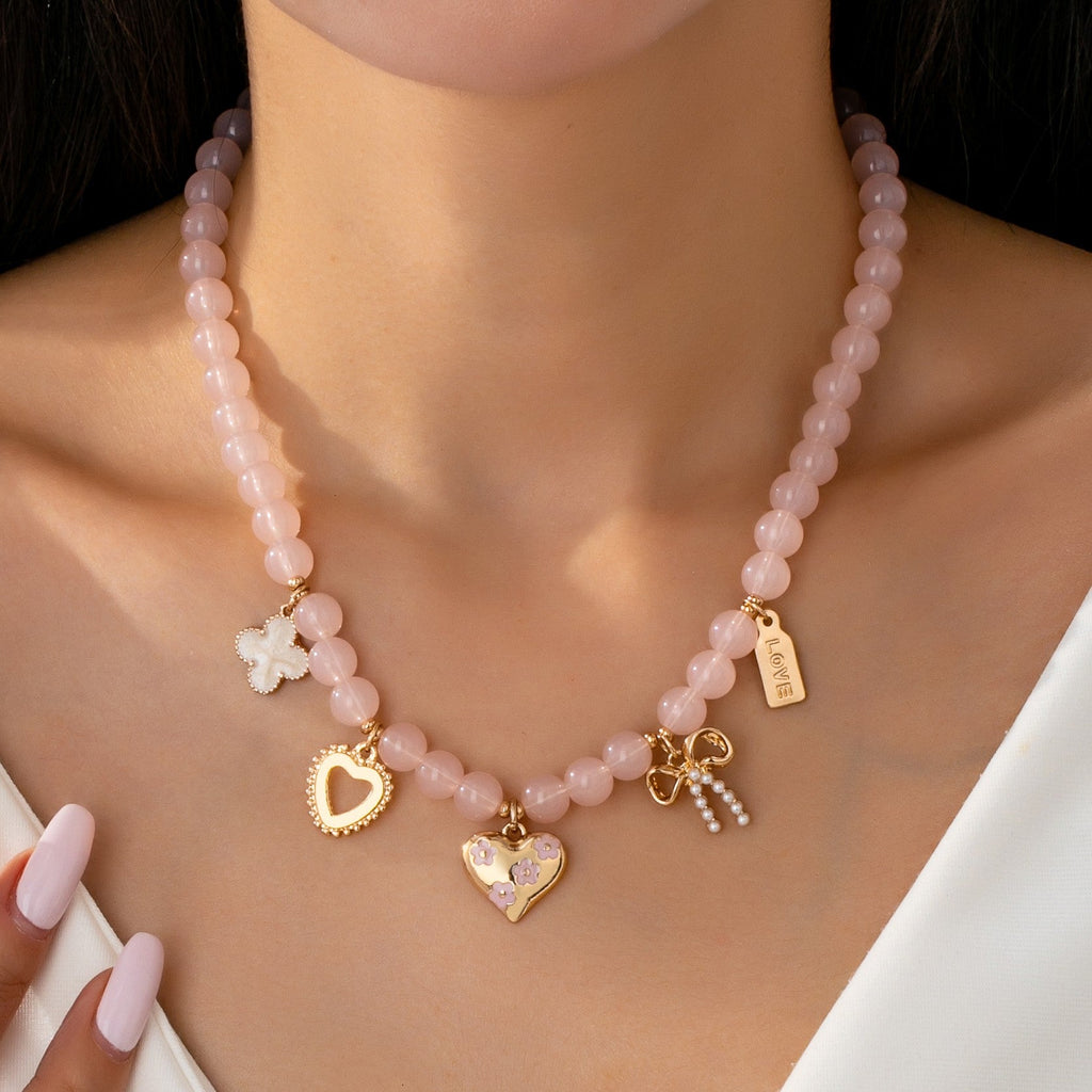 BEADED CHARM NECKLACE-HEART BOW CLOVER | 80N92632