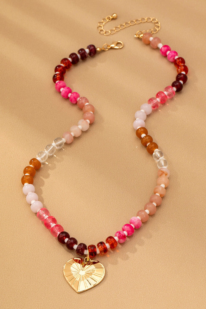 MULTI BEADED CHAIN HEART CHARM NECKLACE | 80N92630