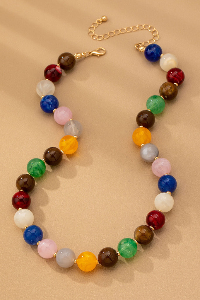 HIGH GLOSSY MULTI COLOR BEADED CHAIN NECKALCE | 80N92627