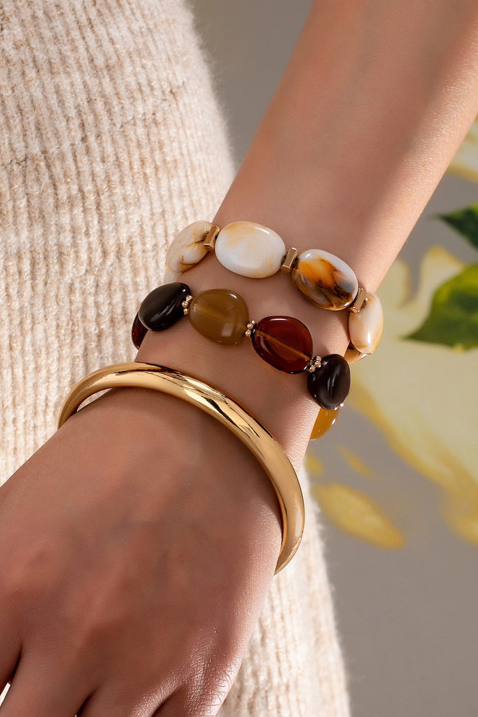 BOHO MULTI ACRYLIC FACET GOLD BRACELET SET | 80B1567