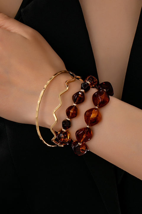 BOHO MULTI ACRYLIC FACET GOLD BRACELET SET | 80B1565