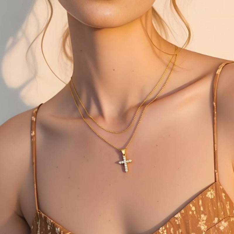 18K STAINLESS STEEL TARNISH FREE CROSS NECKLACE | 40NK9674
