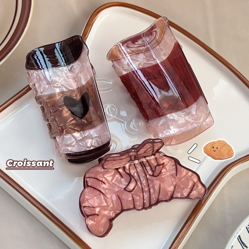 COFFEE CUP CROISSANT HAIR CLAW CLIPS | 40H1034