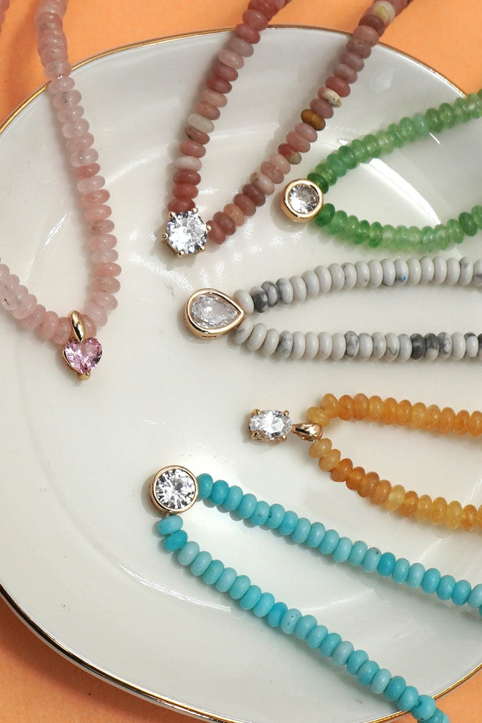 NATURAL SEMI PRECIOUS STONE BEADED CHARM NECKLACE | 80N92658