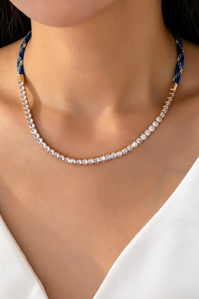 BOHO HALF RHINESTONE CORDED ROPE  NECKLACE | 80N92660