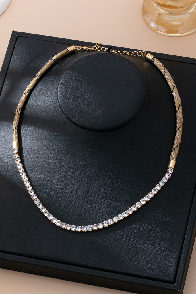 BOHO HALF RHINESTONE CORDED ROPE  NECKLACE | 80N92660