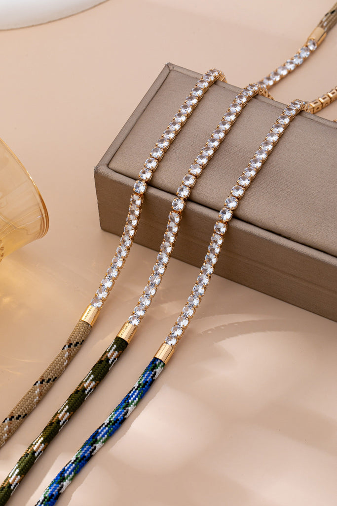 BOHO HALF RHINESTONE CORDED ROPE  NECKLACE | 80N92660